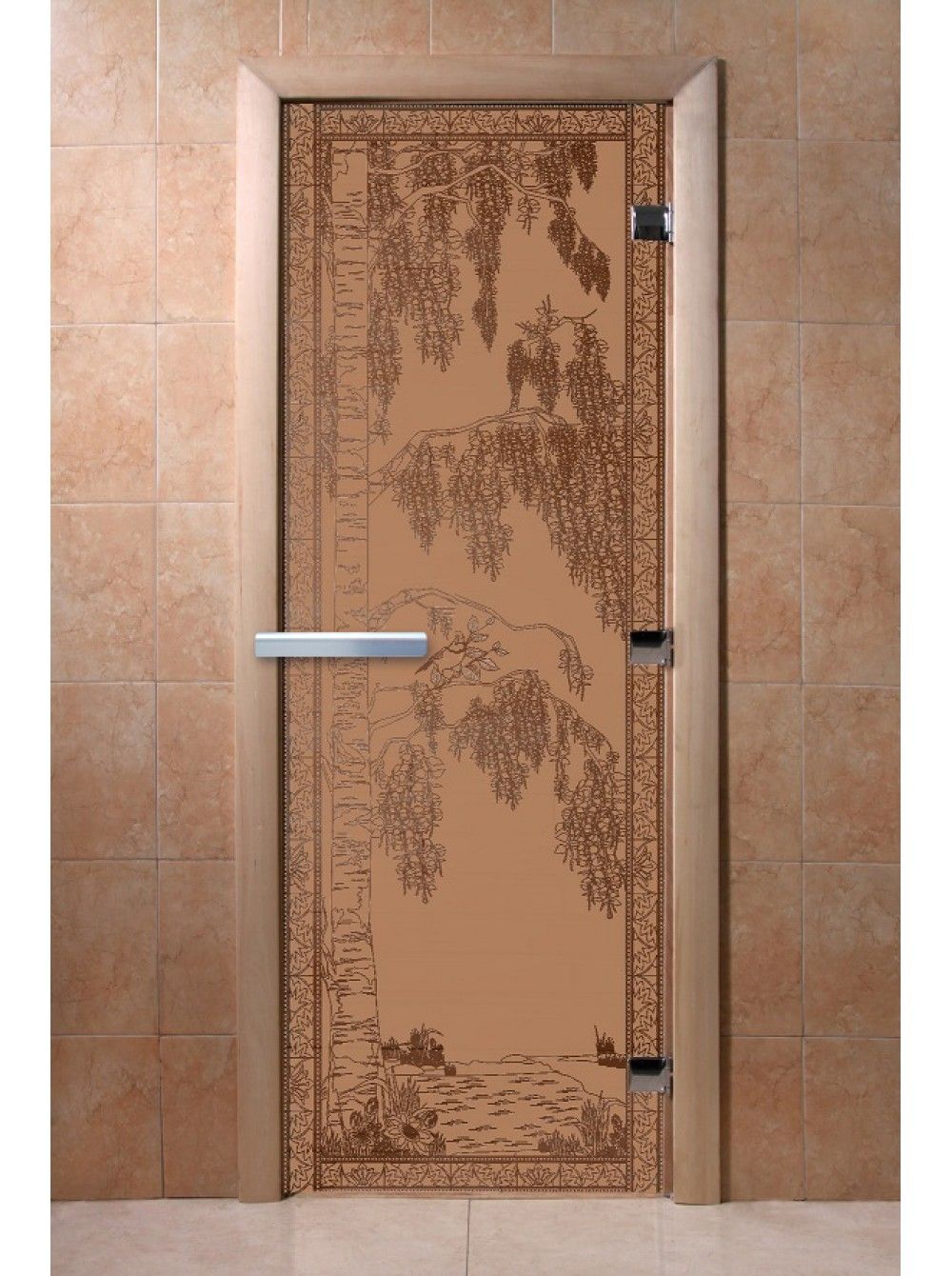Дверь для бани и сауны Doorwood "Березка бронза матовая"