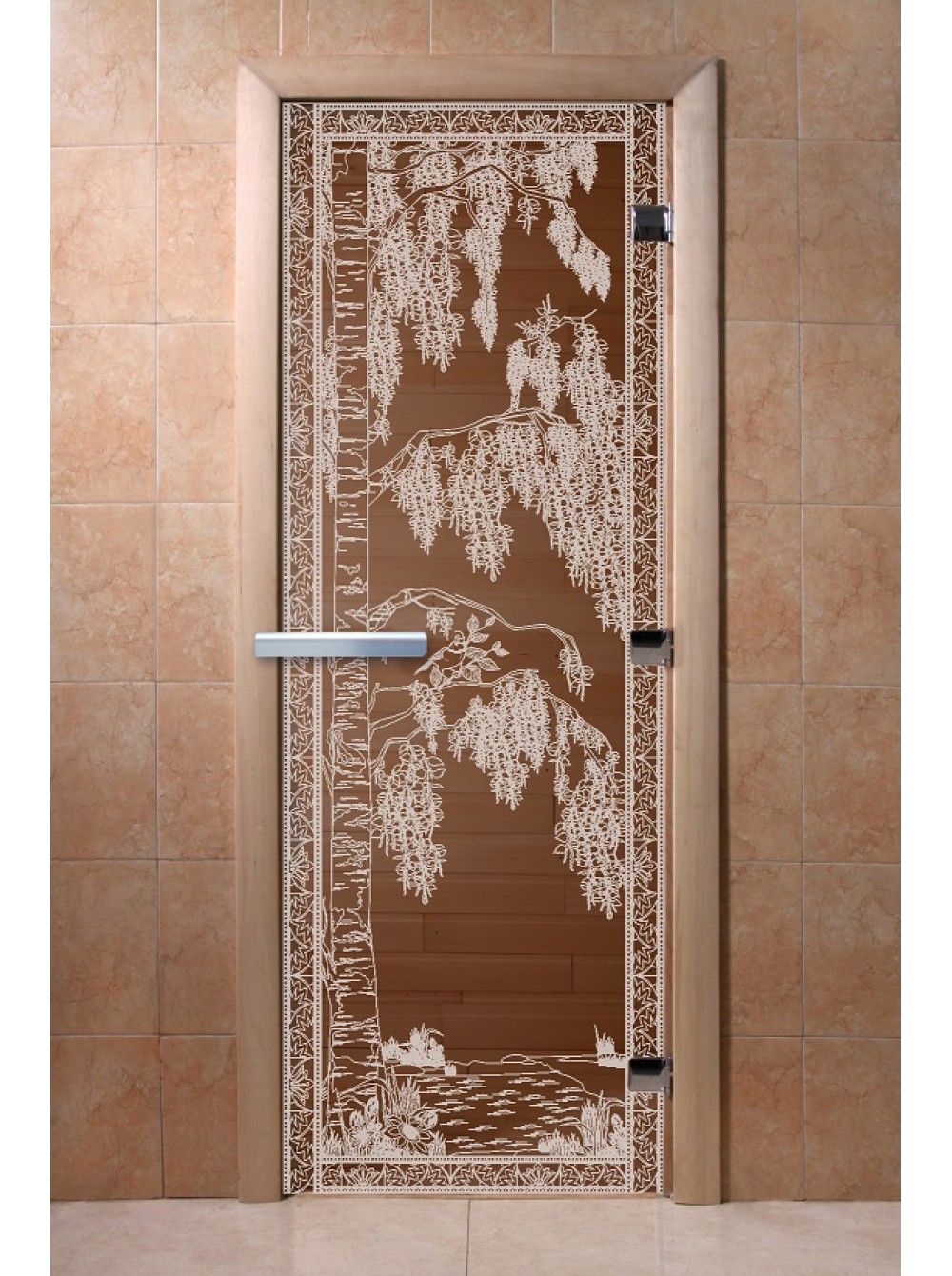 Дверь для бани и сауны Doorwood "Березка бронза"