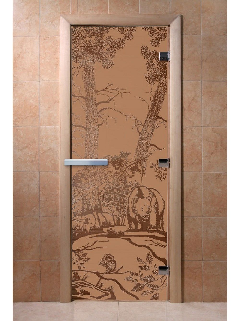 Дверь для бани и сауны Doorwood "Мишки бронза матовая"