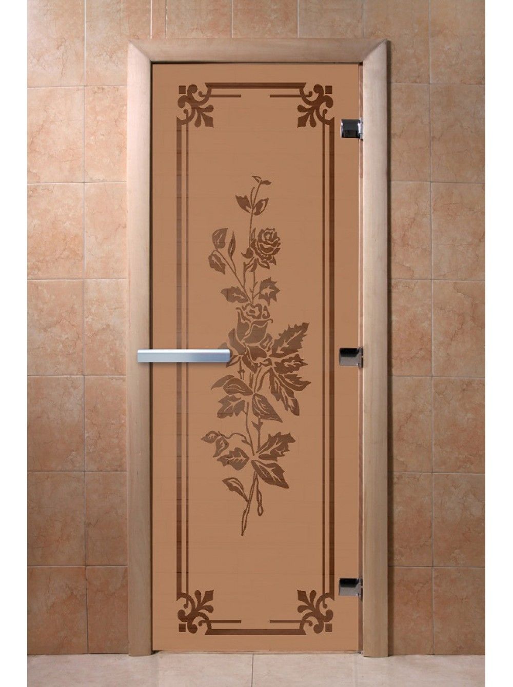 Дверь для бани и сауны Doorwood "Розы бронза матовая"
