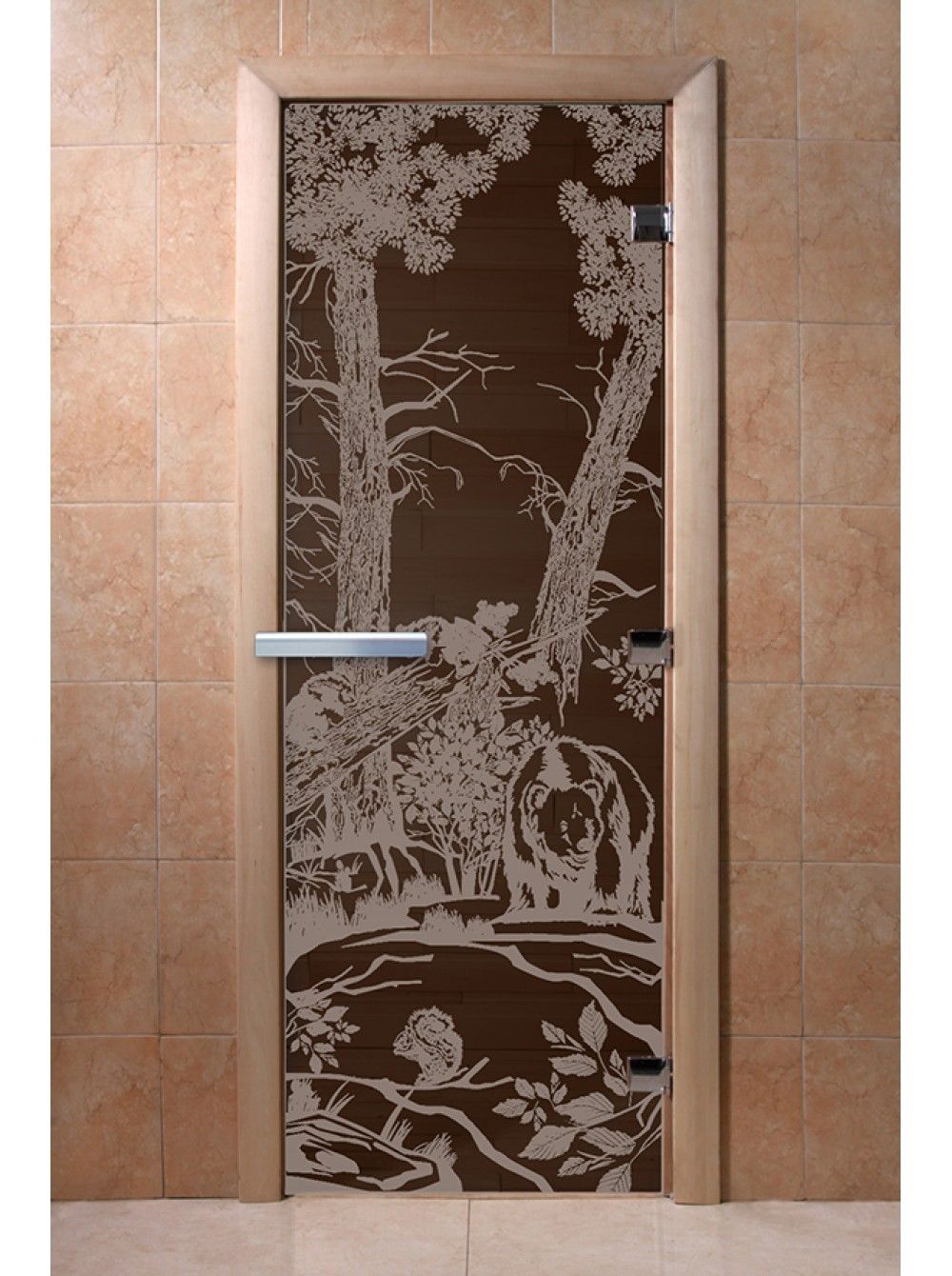 Дверь для бани и сауны Doorwood "Мишки черный жемчуг"