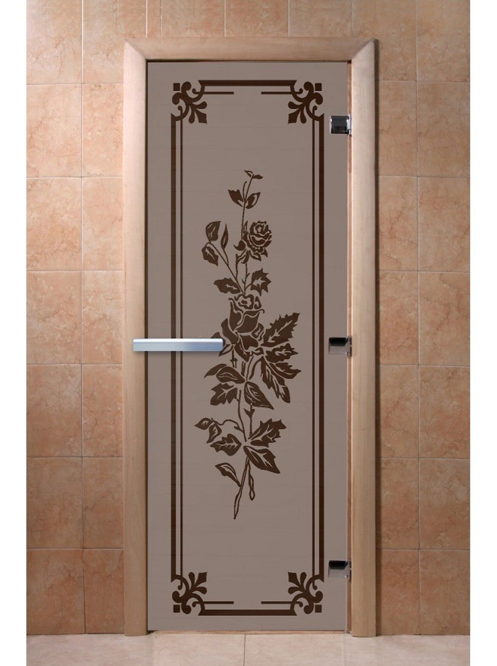 Дверь для бани и сауны Doorwood "Розы черный жемчуг матовая"