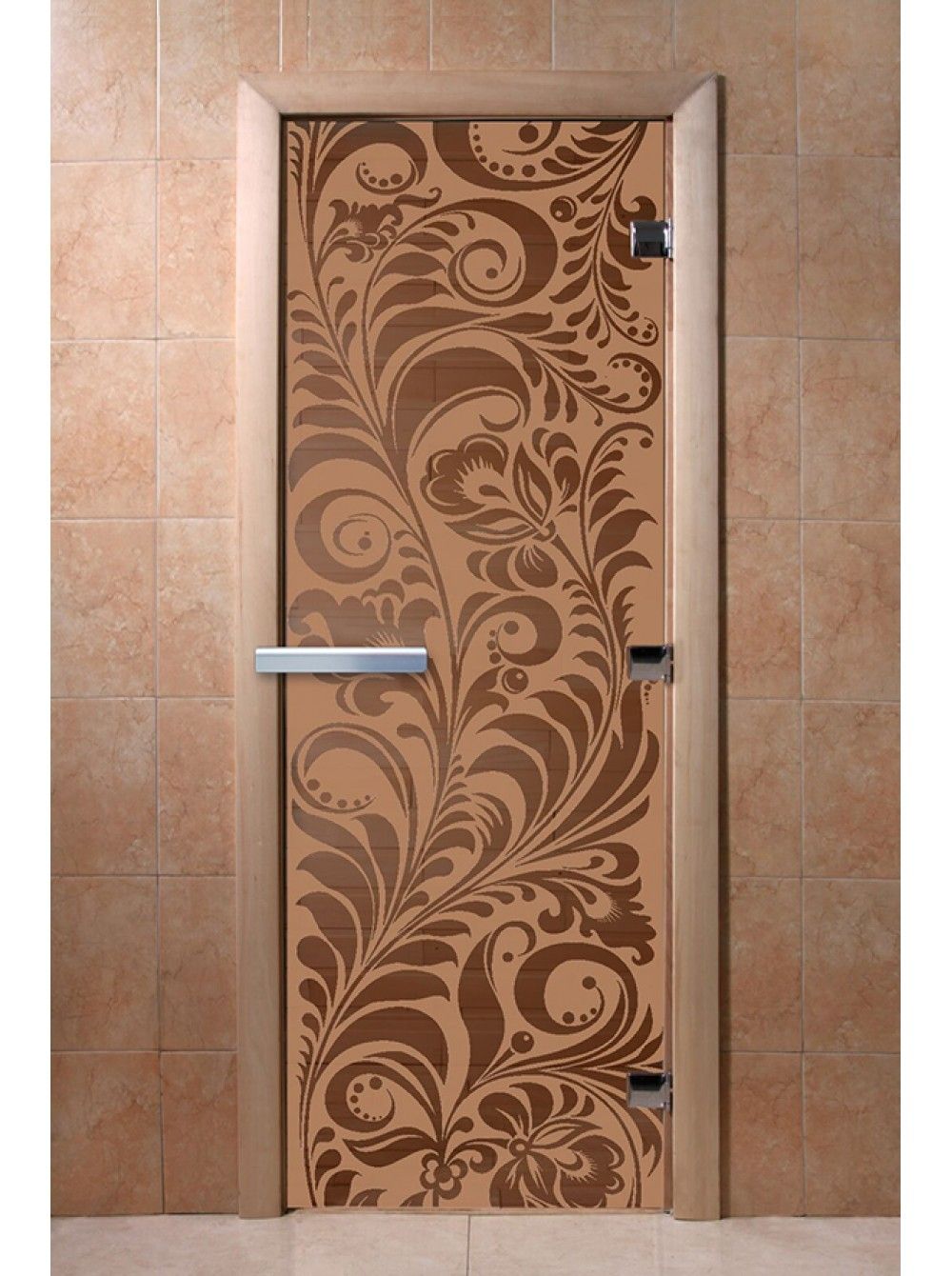 Дверь для бани и сауны Doorwood "Хохлома бронза матовая"