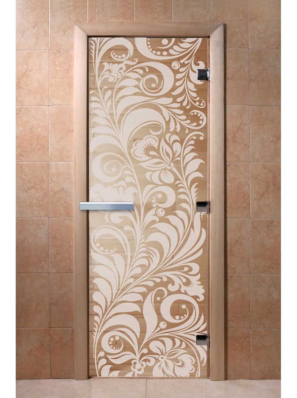 Дверь для бани и сауны Doorwood "Хохлома прозрачная"