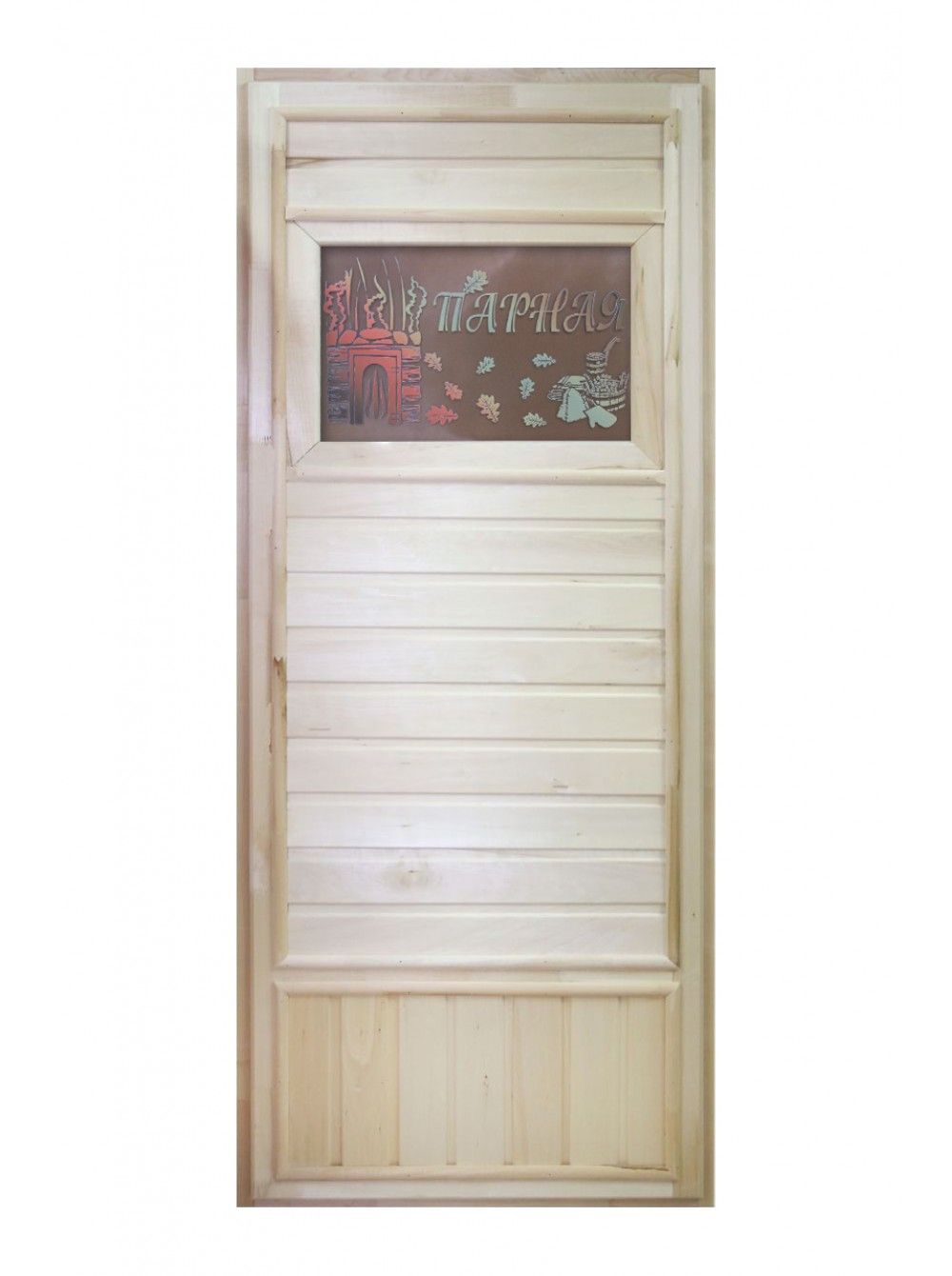 Дверь для бани и сауны Doorwood "Вагонка эконом" со стеклом Банька