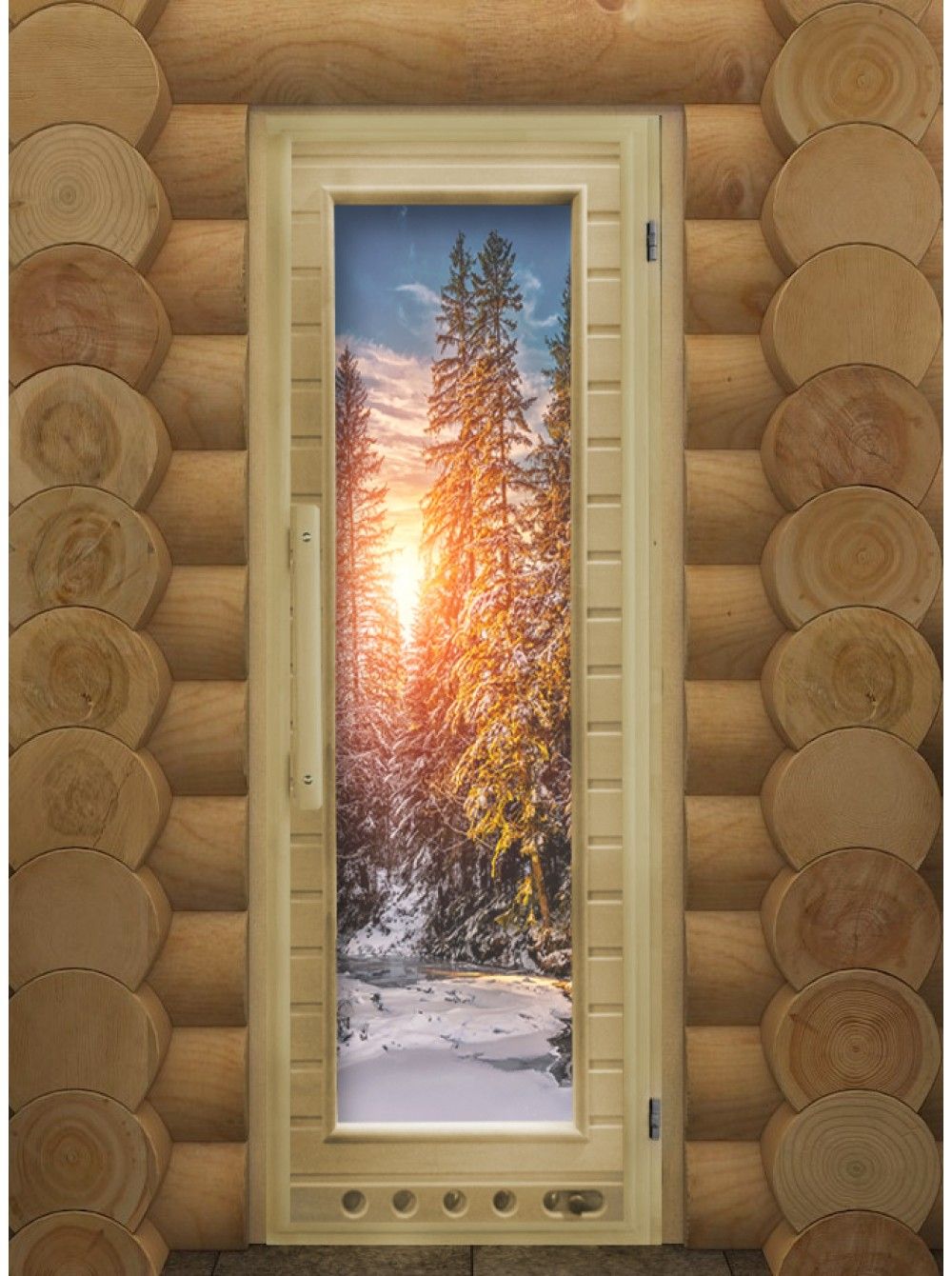 Дверь для бани и сауны Doorwood "Элит Люкс Зима" с Фотопечатью