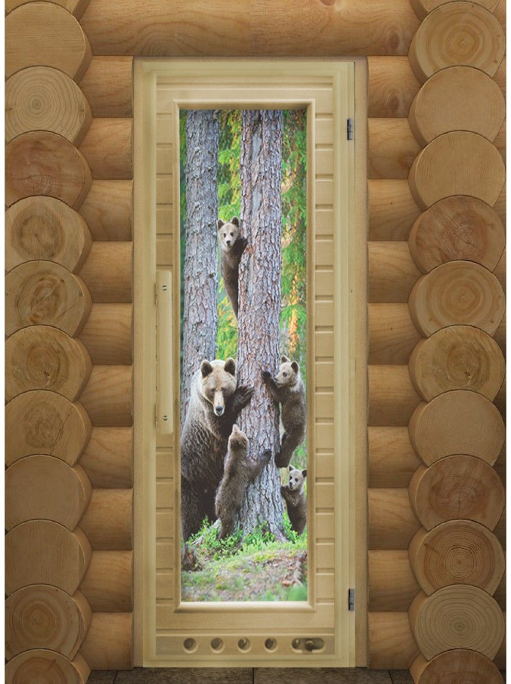 Дверь для бани и сауны Doorwood "Элит Люкс Мишки" с Фотопечатью