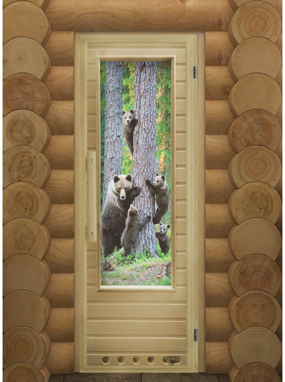 Дверь для бани и сауны Doorwood "Элит Мишки" с Фотопечатью