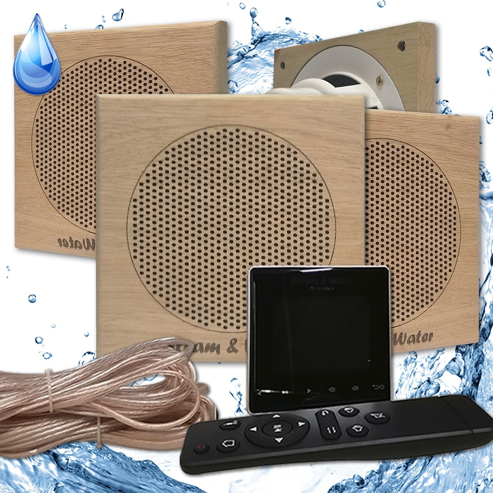Комплект влагостойкой акустики для бани и сауны - Steam&Water Black SAUNA (квадратная решетка)