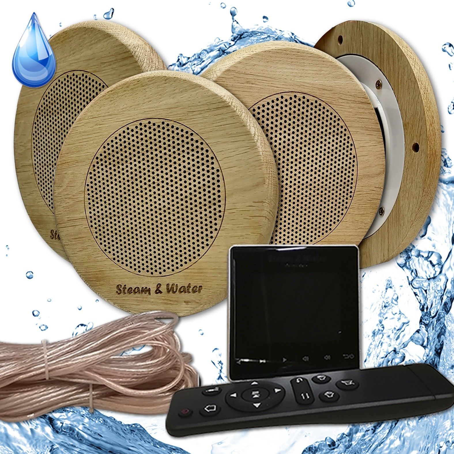 Комплект влагостойкой акустики для бани и сауны - Steam&Water Black SAUNA (круглая решетка)