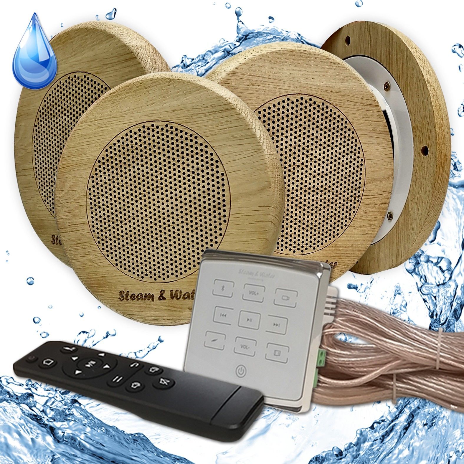 Комплект влагостойкой акустики для бани и сауны - Steam&Water White ECO SAUNA (круглая решетка)