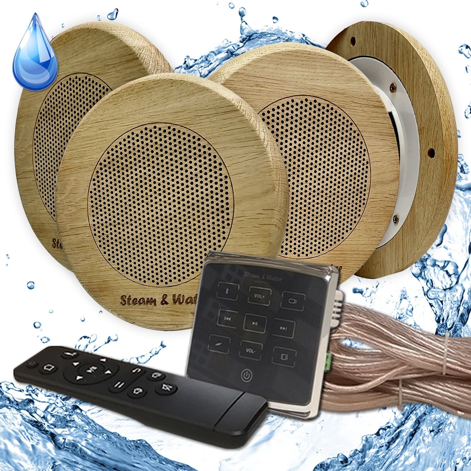 Комплект влагостойкой акустики для бани и сауны - Steam&Water Black ECO SAUNA (круглая решетка)