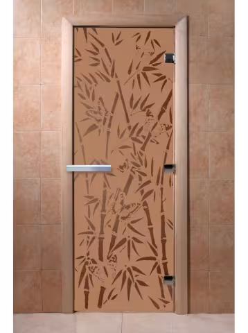 Дверь для бани и сауны Doorwood "Бамбук и бабочки бронза матовая" 700х1900 мм