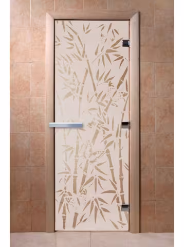 Дверь для бани и сауны Doorwood "Бамбук и бабочки сатин" 700х1800 мм
