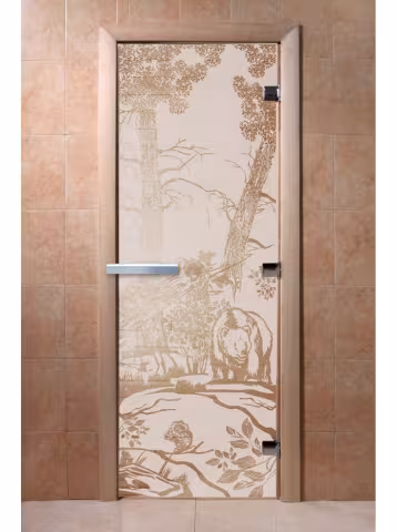 Дверь для бани и сауны Doorwood "Мишки сатин" 800х1900 мм