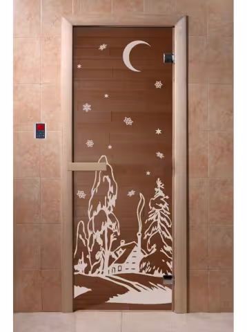 Дверь для бани и сауны Doorwood "Зима бронза" 1900*700, 6мм, 2 петли