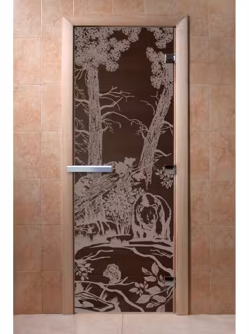 Дверь для бани и сауны Doorwood "Мишки черный жемчуг" 700х1900 мм