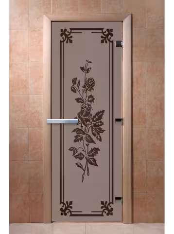 Дверь для бани и сауны Doorwood "Розы черный жемчуг матовая" 700х1900 мм