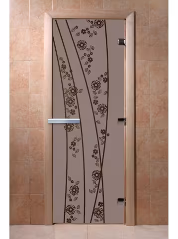 Дверь для бани и сауны Doorwood "Весна цветы черный жемчуг матовая" 700х1900 мм