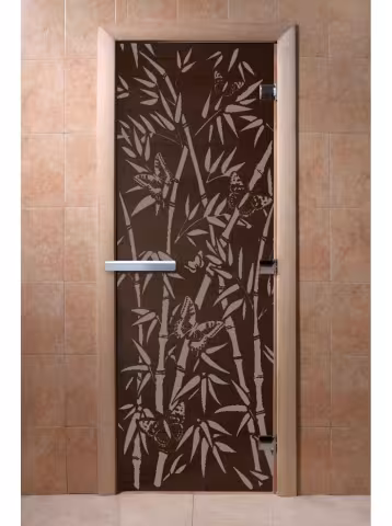 Дверь для бани и сауны Doorwood "Бамбук и бабочки черный жемчуг" 800х2000 мм