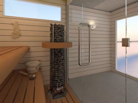 Электрическая печь Sawo Tower вертикальная, круглая, 9 кВт, TH5-90Ni2-P, выносной пульт (встроенный блок мощности, пульт покупается отдельно)
