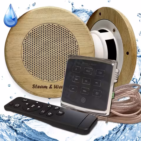 Комплект влагостойкой акустики для бани и сауны - Steam&Water2 Black ECO SAUNA (круглая решетка)