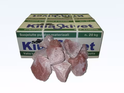 Кварцит малиновый колотый, фракция 50-90 мм, коробка 20 кг.