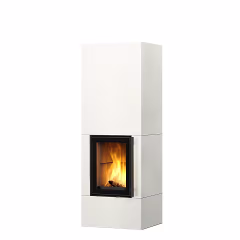 Дровяной камин KOLI S LUX WHITE 18 T Туликиви SATIN WHITE, 1800мм, верхнее подключение, односторонняя дверца