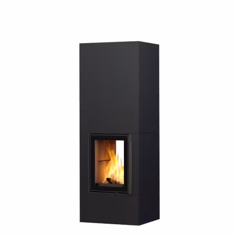 Дровяной камин KOLI S LUX WHITE 18 T Туликиви SATIN BLACK, 1800мм, верхнее подключение, двухстронняя дверца