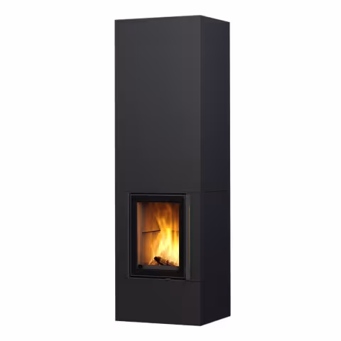 Дровяной камин KOLI S LUX WHITE 18 T Туликиви SATIN BLACK, 2100мм, верхнее подключение, односторонняя дверца
