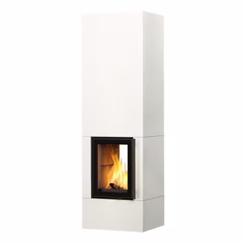 Дровяной камин KOLI S LUX WHITE 18 T Туликиви SATIN WHITE, 2100мм, верхнее подключение, двухстронняя дверца
