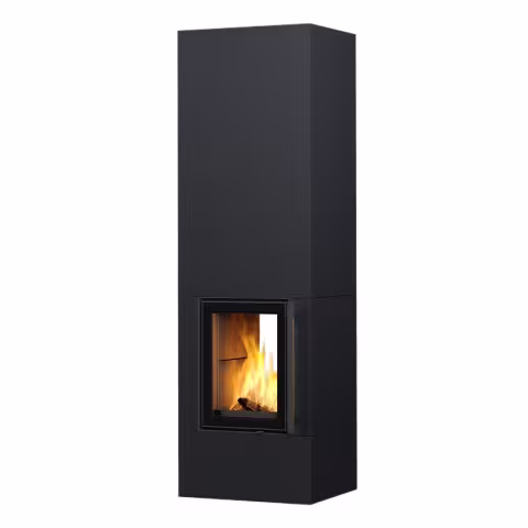 Дровяной камин KOLI S LUX WHITE 18 T Туликиви STRUCTURE BLACK, 2100мм, верхнее подключение, двухстронняя дверца
