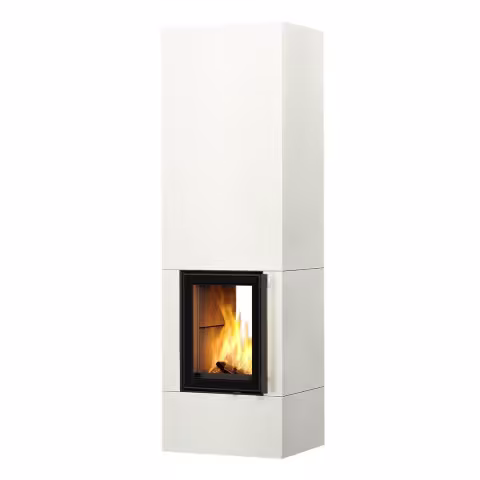 Дровяной камин KOLI S LUX WHITE 18 T Туликиви STRUCTURE WHITE, 2100мм, верхнее подключение, двухстронняя дверца