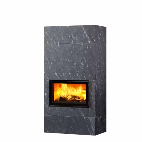 Дровяной камин SARAMO S CLASSIC 18 T Туликиви Nobile, 1800мм, верхнее подключение, односторонняя дверца