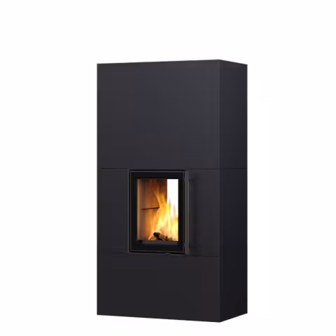Дровяной камин KOLI LUX 18 Туликиви STRUCTURE BLACK, 1800мм, нижнее подключение, двухсторонняя дверца