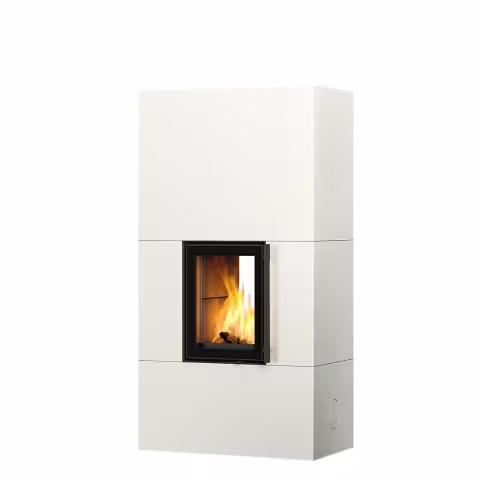 Дровяной камин KOLI LUX 18 Туликиви SATIN WHITE, 1800мм, верхнее подключение, двухсторонняя дверца