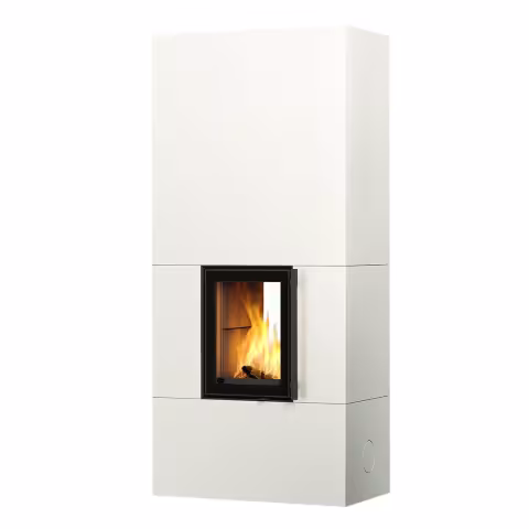 Дровяной камин KOLI LUX 21 Туликиви SATIN WHITE, 2100мм, нижнее подключение, двухсторонняя дверца