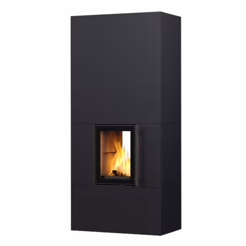 Дровяной камин KOLI LUX 21 Туликиви STRUCTURE BLACK, 2100мм, нижнее подключение, двухсторонняя дверца