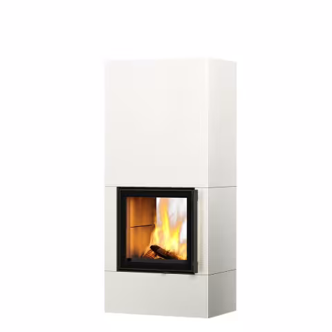 Дровяной камин RAITA S LUX WHITE 18 T Туликиви STRUCTURE WHITE, 1800мм, верхнее подключение, двухсторонняя дверца
