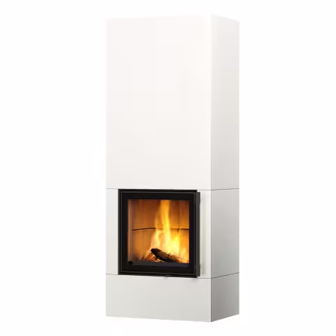 Дровяной камин RAITA S LUX WHITE 21 T Туликиви SATIN WHITE, 2100мм, верхнее подключение, односторонняя дверца