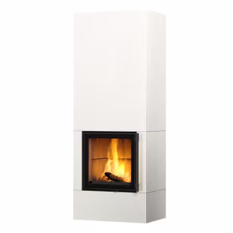 Дровяной камин RAITA S LUX WHITE 21 T Туликиви STRUCTURE WHITE, 2100мм, верхнее подключение, односторонняя дверца