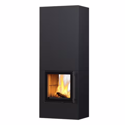 Дровяной камин RAITA S LUX WHITE 21 T Туликиви STRUCTURE BLACK, 2100мм, верхнее подключение, двухсторонняя дверца