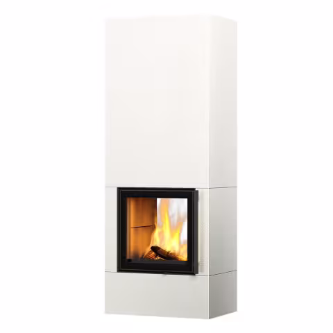 Дровяной камин RAITA S LUX WHITE 21 T Туликиви STRUCTURE WHITE, 2100мм, верхнее подключение, двухсторонняя дверца