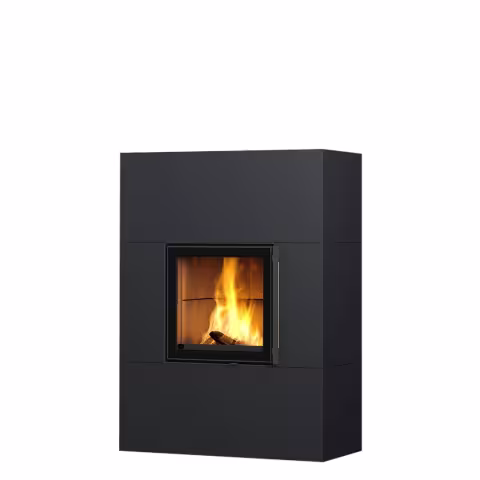Дровяной камин RAITA LUX 15 Туликиви SATIN BLACK, 1500мм, нижнее подключение, односторонняя дверца