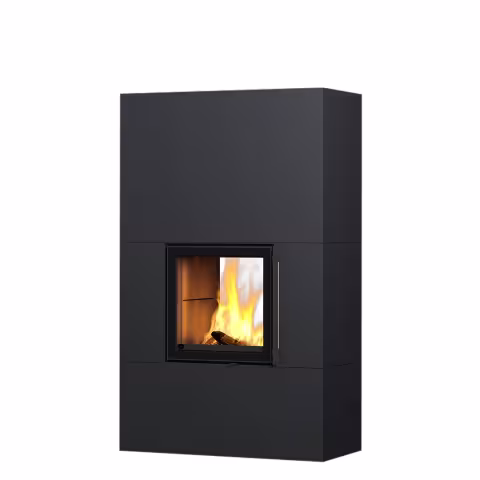Дровяной камин RAITA LUX 18 Туликиви SATIN BLACK, 1800мм, верхнее подключение, двухсторонняя дверца