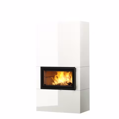 Дровяной камин SARAMO S LUX 18 T Туликиви LUX WHITE, 1800мм, верхнее подключение, односторонняя дверца
