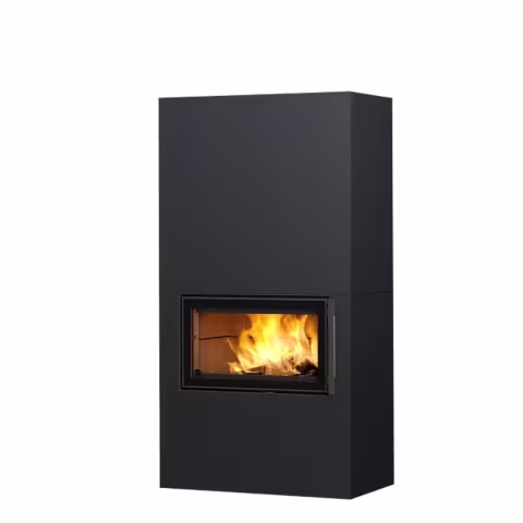 Дровяной камин SARAMO S LUX 18 T Туликиви SATIN BLACK, 1800мм, верхнее подключение, односторонняя дверца
