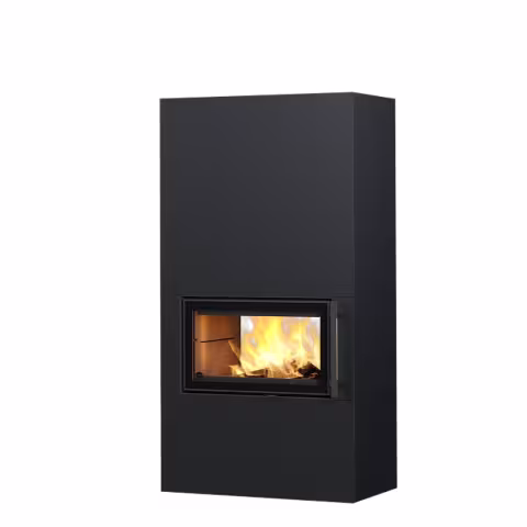 Дровяной камин SARAMO S LUX 18 T Туликиви STRUCTURE BLACK, 1800мм, верхнее подключение, двухсторонняя дверца