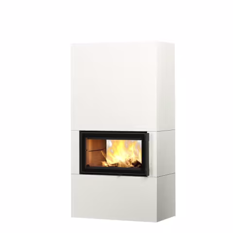 Дровяной камин SARAMO S LUX 18 T Туликиви STRUCTURE WHITE, 1800мм, верхнее подключение, двухсторонняя дверца