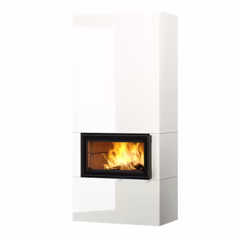Дровяной камин SARAMO S LUX 21 T Туликиви LUX WHITE, 2100мм, верхнее подключение, односторонняя дверца